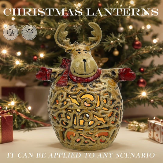 Linton Arts Reindeer Christmas Lantern, Cast Aluminium Hollow-Out Iron Candle Lanterns, Christmas Decorations for Fireplace Mantel