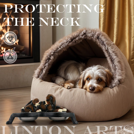 Linton Arts Cast Iron Dog Bowl Stand with 2 Stainless Steel Bowls - Heavy Duty Elevated Dog Feeder for Large Breeds, Non-Slip Chew-Proof Pet Food & Water Dish, Cute Paw Design (12"L x 6"W)