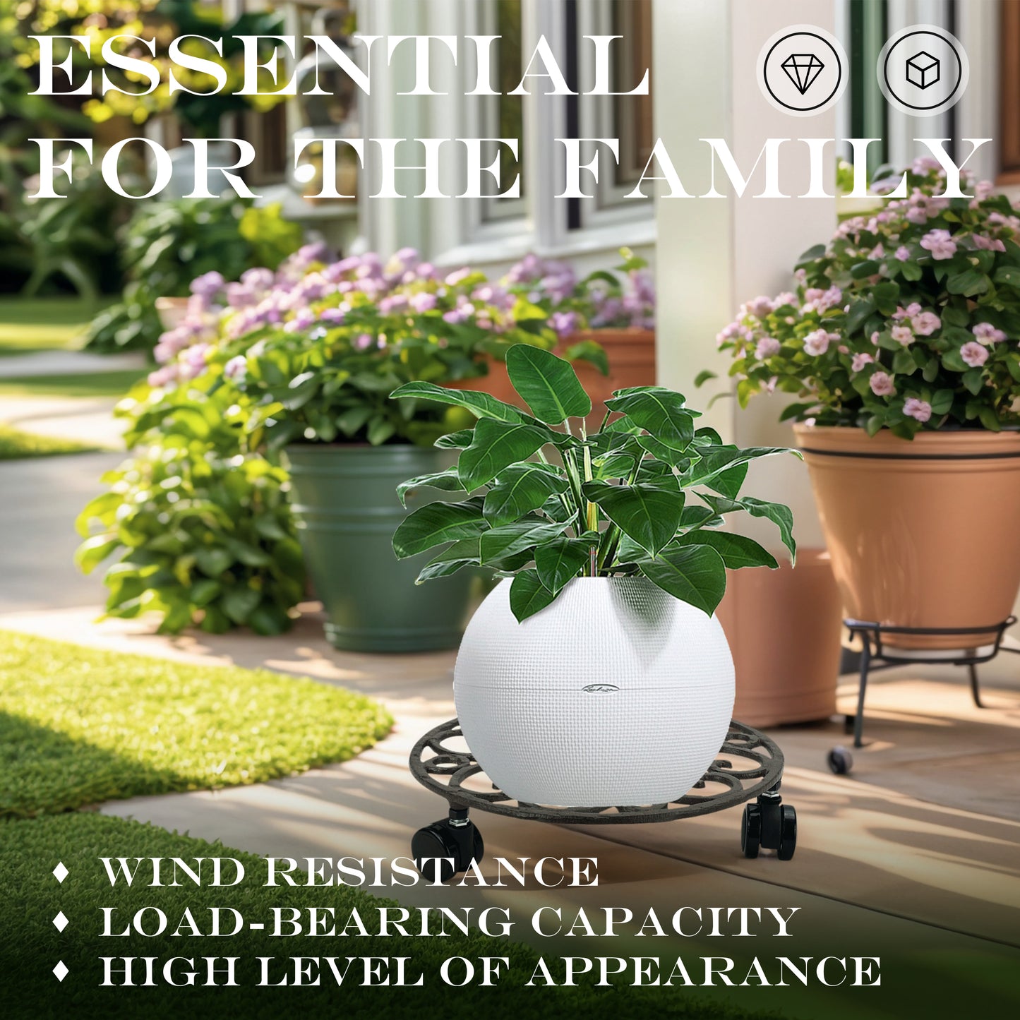 Linton Arts Wheeled Plant Caddy, 10.7 Inch Anti-Rust Cast Iron Heavy Duty Plant Caddy for Small Potted Plants, Rustic Indoor Plant Stands for Living Room, Courtyard,160 lbs Capacity, No Assembly Required