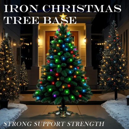 Linton Arts Heavy Duty Christmas Tree Stand - 10" Cast Iron Base with Snowman & Bells Design, Rotating Knobs Fit Trees Up to 8ft, Anti-Tip Metal Stand for Holiday Decor