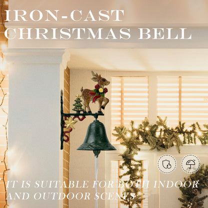 Linton Arts Christmas Outdoor Dinner Bell, Cast Iron Hand-Painted Rustic Dinner Bell with Bracket, Reindeer Outdoor Bell for Porch, Garden, Patio