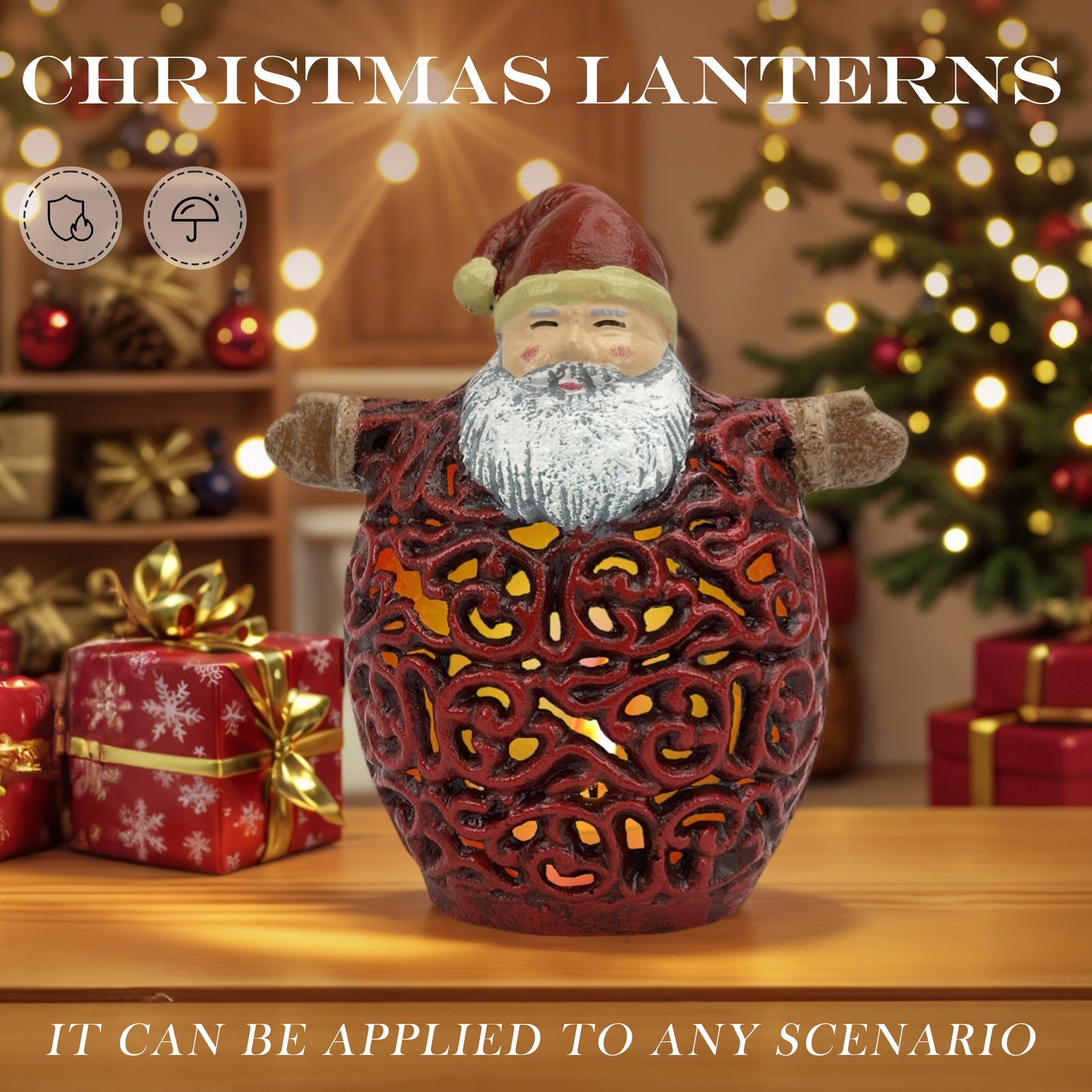 Linton Arts Santa Claus Tea Light Candle Holders, Cast Aluminium Christmas Centerpiece for Tables, Hollow-Out Candle Holder for Christmas Decorations