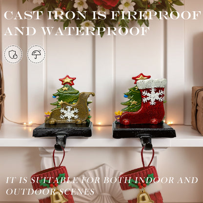 Linton Arts 2 Pack Cast Iron Christmas Stocking Holders for Mantle, Heavy Duty Cast Iron Christmas Stocking Holders, Stocking Holders for Mantle and Stocking Hook 【Christmas Stocking Holder】