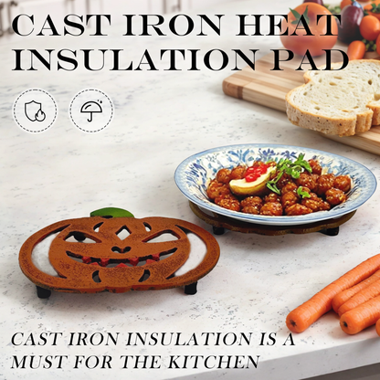 Linton Arts 2-Pack Cast Iron Jabbering Jack Trivets for Hot Dishes - Heat Resistant Trivet for Hot Pots & Pans, Festive Pumpkin Trivets & Pumpkin Kitchen Decor (Christmas Themed)