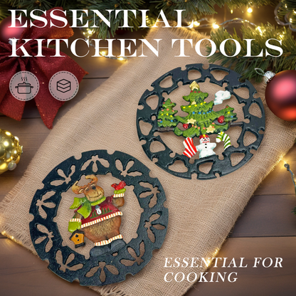 Linton Arts 2 Pack Christmas Metal Trivets, Reindeer & Snowman Cast Iron Trivet for Hot Dishes, 7 Inch Heat Resistant Decorative Trivets, Kitchen Gift for Christmas