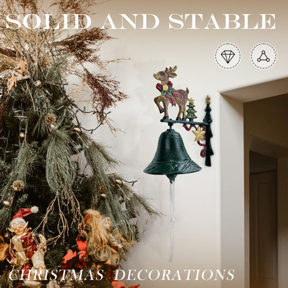 Linton Arts Christmas Outdoor Dinner Bell, Cast Iron Hand-Painted Rustic Dinner Bell with Bracket, Reindeer Outdoor Bell for Porch, Garden, Patio