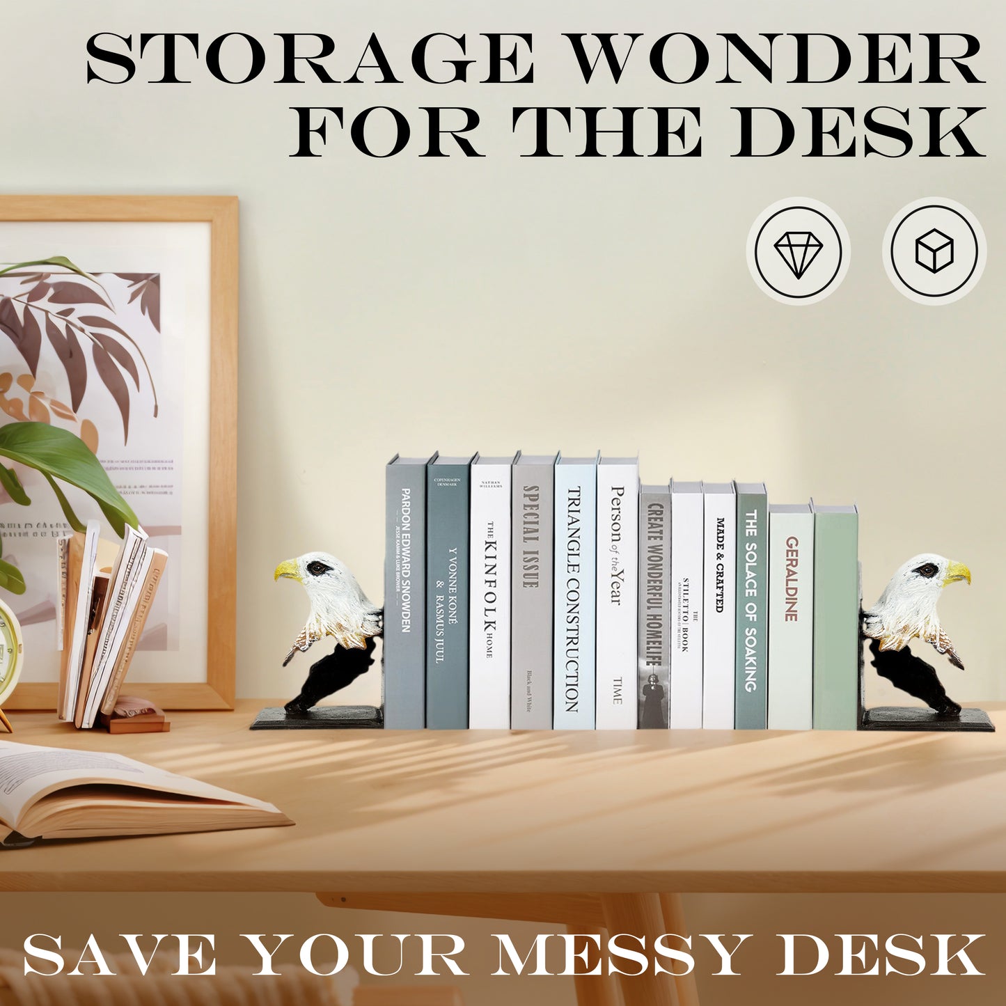 Linton Arts Metal Bookends for Shelves – Heavy Duty Cast Iron Bald Eagle Bookend, Decorative Book Stopper for Home Office, 1pc Single Bookend (Bookshelf Decor)