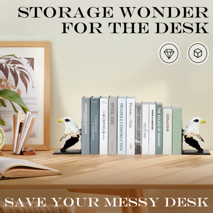 Linton Arts Metal Bookends for Shelves – Heavy Duty Cast Iron Bald Eagle Bookend, Decorative Book Stopper for Home Office, 1pc Single Bookend (Bookshelf Decor)