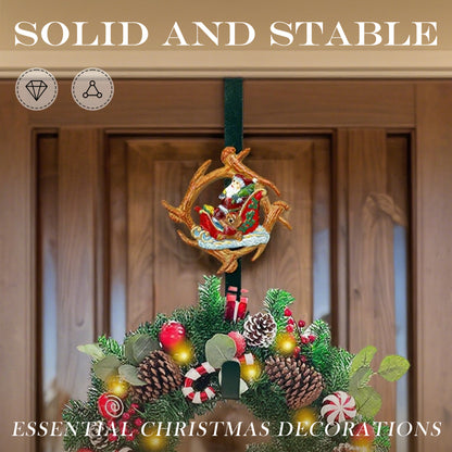 Linton Arts Cast Iron Wreath Hanger for Front Door, Santa Sleigh Adjustable Over the Door Hoo Kwreath Stand, Heavy Duty Door Wreath Hanger and Wreath Hook for Fall and Christmas Holiday Decorations.