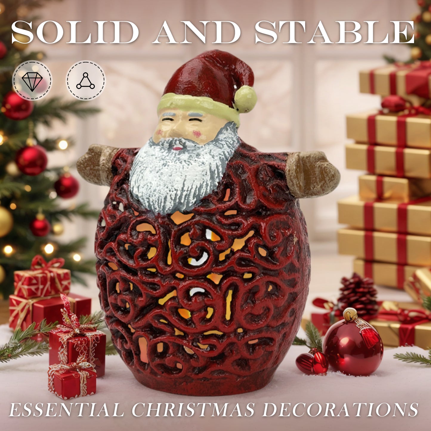 Linton Arts Santa Claus Tea Light Candle Holders, Cast Aluminium Christmas Centerpiece for Tables, Hollow-Out Candle Holder for Christmas Decorations