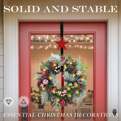 Linton Arts Cast Iron Wreath Hanger for Front Door, Red Star Adjustable Over the Door Hook Wreath Stand, Heavy Duty Door Wreath Hanger and Garland Holder for Fall and Christmas Decorations