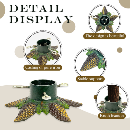 Linton Arts Christmas Tree Stand for Real Trees, Cast Iron Artificial Christmas Tree Stand, Holds Up to 8ft Trees with 4" Trunks, Pinecone-designed Christmas Tree Holder Base for Holiday Decor