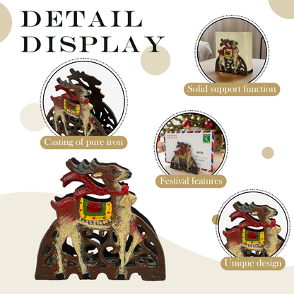 Christmas Cast Iron Napkin Holder - Retro Industrial Tissue Paper Dispenser for Table, Festive Deer Design, Durable Pure Iron Napkin Stand for Paper Napkins, Exquisite New Home Warm-Up Gift