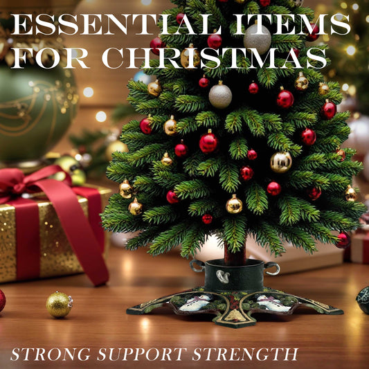 Linton Arts Heavy Duty Christmas Tree Stand - 10" Cast Iron Base with Snowman & Bells Design, Rotating Knobs Fit Trees Up to 8ft, Anti-Tip Metal Stand for Holiday Decor