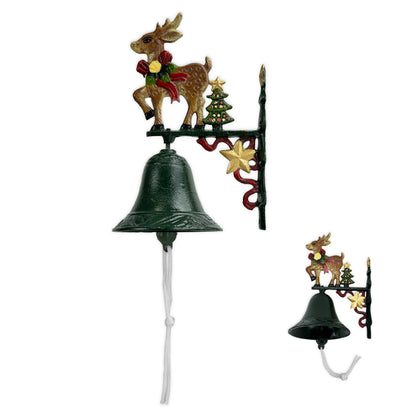 Linton Arts Christmas Outdoor Dinner Bell, Cast Iron Hand-Painted Rustic Dinner Bell with Bracket, Reindeer Outdoor Bell for Porch, Garden, Patio