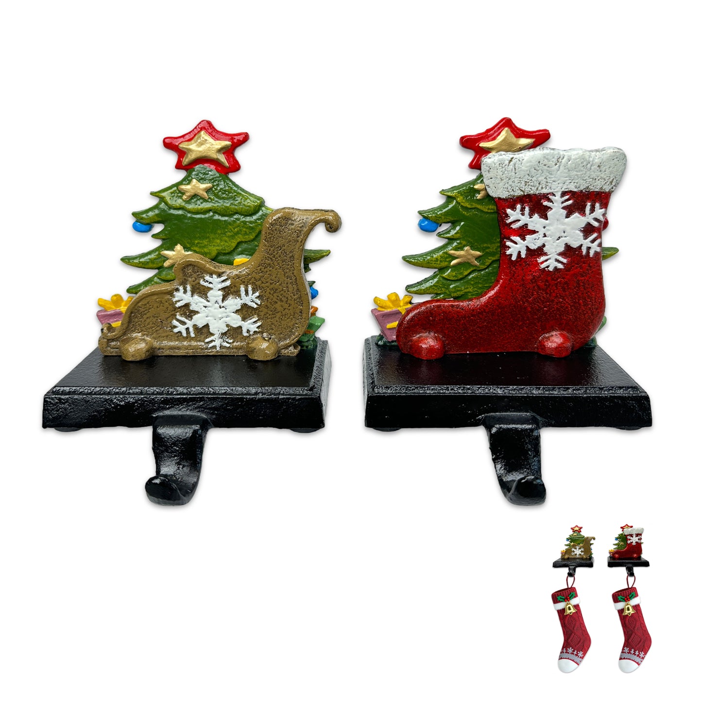 Linton Arts 2 Pack Cast Iron Christmas Stocking Holders for Mantle, Heavy Duty Cast Iron Christmas Stocking Holders, Stocking Holders for Mantle and Stocking Hook 【Christmas Stocking Holder】