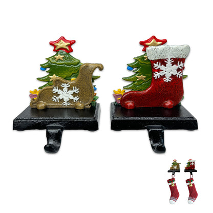 Linton Arts 2 Pack Cast Iron Christmas Stocking Holders for Mantle, Heavy Duty Cast Iron Christmas Stocking Holders, Stocking Holders for Mantle and Stocking Hook 【Christmas Stocking Holder】