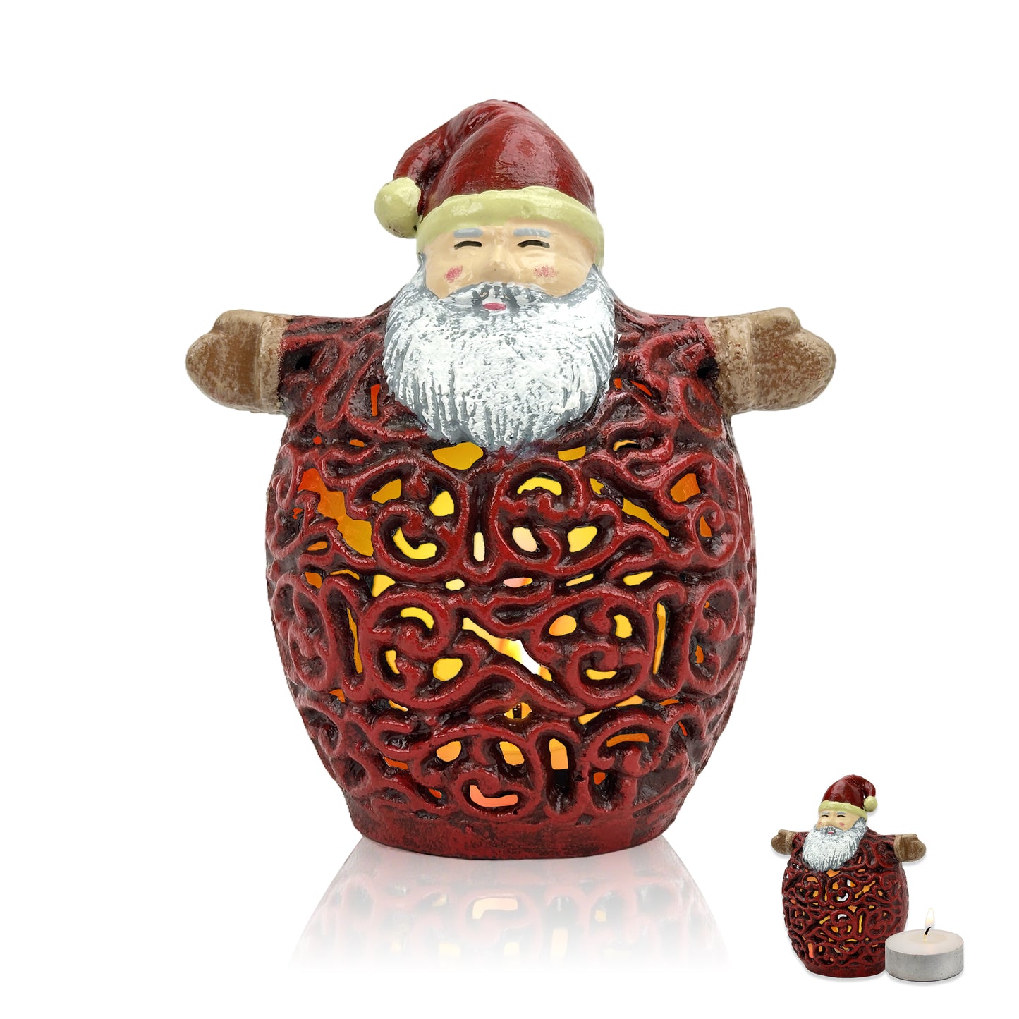 Linton Arts Santa Claus Tea Light Candle Holders, Cast Aluminium Christmas Centerpiece for Tables, Hollow-Out Candle Holder for Christmas Decorations