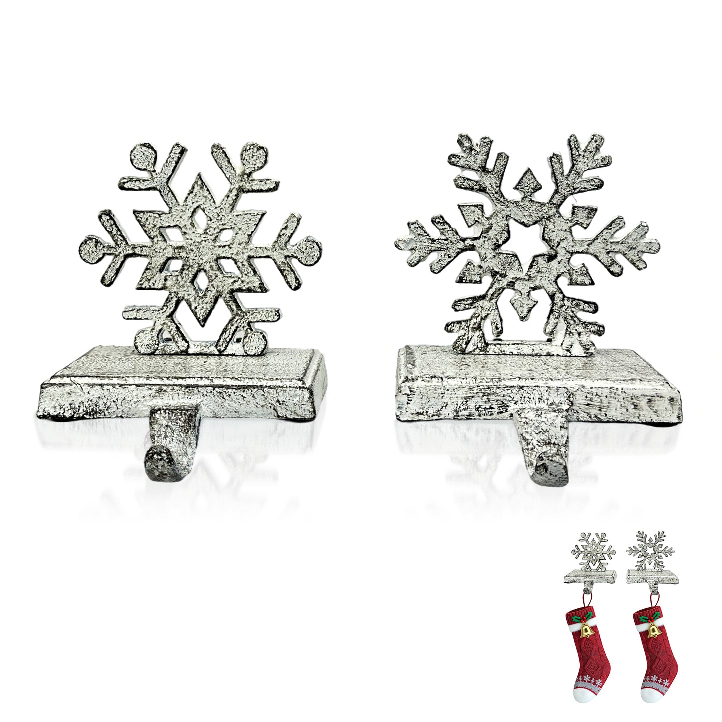 Linton Arts 2 Pack Cast Iron Christmas Stocking Holders for Mantle, Set of 2 Heavy Duty Cast Iron Christmas Stocking Holders, Vintage Ornament Hooks【Christmas Stocking Holder】