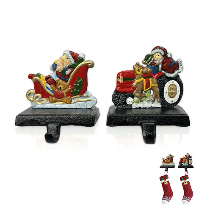 Linton Arts 2 Pack Cast Iron Christmas Stocking Holders for Mantle, Santa Claus Weighted Stocking Holder with Non-Slip Base, Vintage Ornament Hooks【Christmas Stocking Holder】