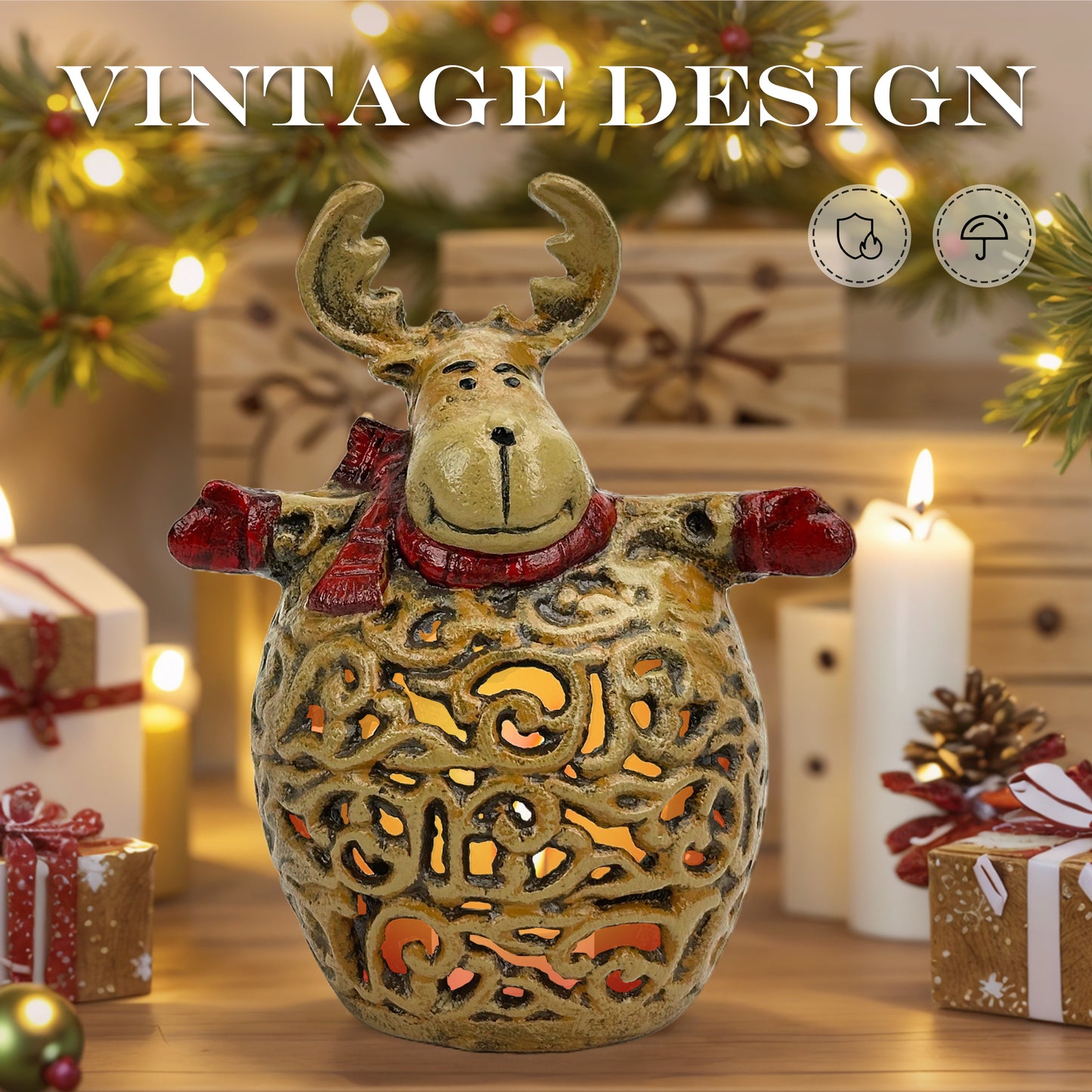 Linton Arts Reindeer Christmas Lantern, Cast Aluminium  Hollow-Out Iron Candle Lanterns, Christmas Decorations for  Fireplace Mantel