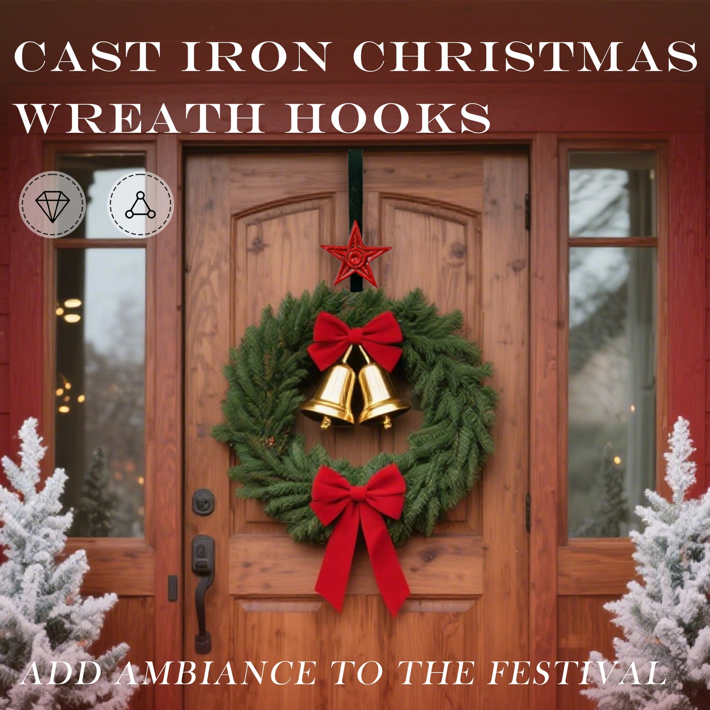 Linton Arts Cast Iron Wreath Hanger for Front Door, Red Star Adjustable Over the Door Hook Wreath Stand, Heavy Duty Door Wreath Hanger and Garland Holder for Fall and Christmas Decorations