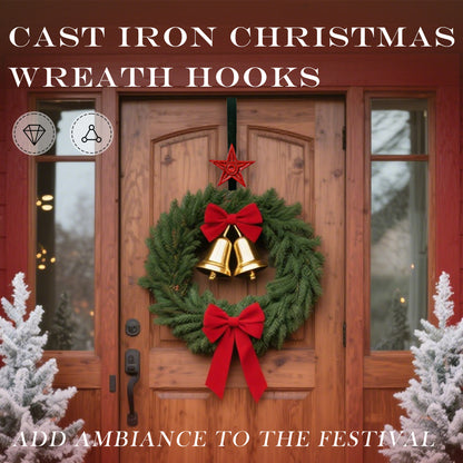 Linton Arts Cast Iron Wreath Hanger for Front Door, Red Star Adjustable Over the Door Hook Wreath Stand, Heavy Duty Door Wreath Hanger and Garland Holder for Fall and Christmas Decorations