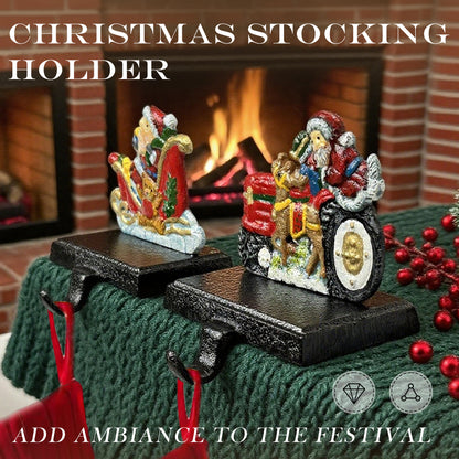 Linton Arts 2 Pack Cast Iron Christmas Stocking Holders for Mantle, Santa Claus Weighted Stocking Holder with Non-Slip Base, Vintage Ornament Hooks【Christmas Stocking Holder】