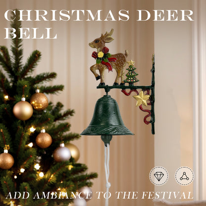 Linton Arts Christmas Outdoor Dinner Bell, Cast Iron Hand-Painted Rustic Dinner Bell with Bracket, Reindeer Outdoor Bell for Porch, Garden, Patio