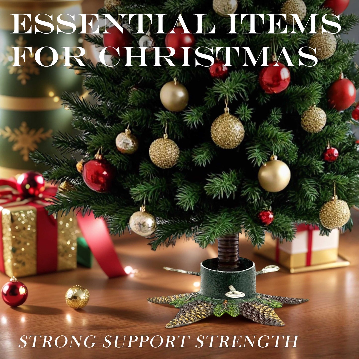 Linton Arts Christmas Tree Stand for Real Trees, Cast Iron Artificial Christmas Tree Stand, Holds Up to 8ft Trees with 4" Trunks, Pinecone-designed Christmas Tree Holder Base for Holiday Decor