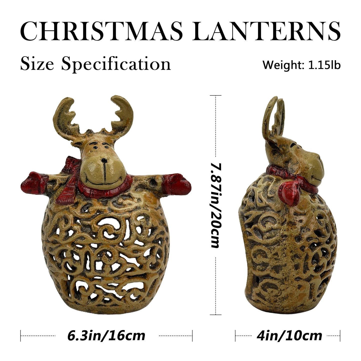 Linton Arts Reindeer Christmas Lantern, Cast Aluminium  Hollow-Out Iron Candle Lanterns, Christmas Decorations for  Fireplace Mantel