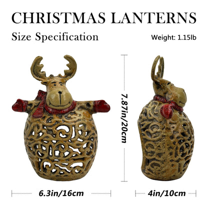 Linton Arts Reindeer Christmas Lantern, Cast Aluminium  Hollow-Out Iron Candle Lanterns, Christmas Decorations for  Fireplace Mantel