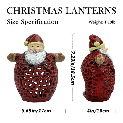 Linton Arts Santa Claus Tea Light Candle Holders, Cast Aluminium Christmas Centerpiece for Tables, Hollow-Out Candle Holder for Christmas Decorations