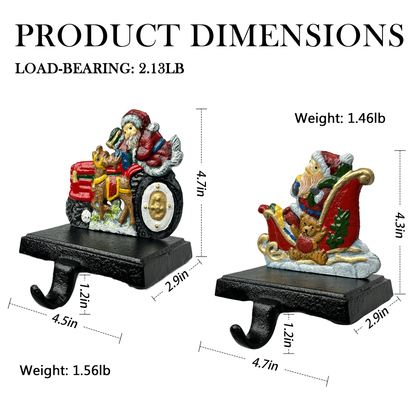 Linton Arts 2 Pack Cast Iron Christmas Stocking Holders for Mantle, Santa Claus Weighted Stocking Holder with Non-Slip Base, Vintage Ornament Hooks【Christmas Stocking Holder】