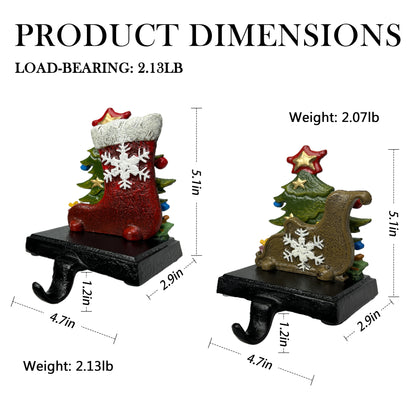 Linton Arts 2 Pack Cast Iron Christmas Stocking Holders for Mantle, Heavy Duty Cast Iron Christmas Stocking Holders, Stocking Holders for Mantle and Stocking Hook 【Christmas Stocking Holder】