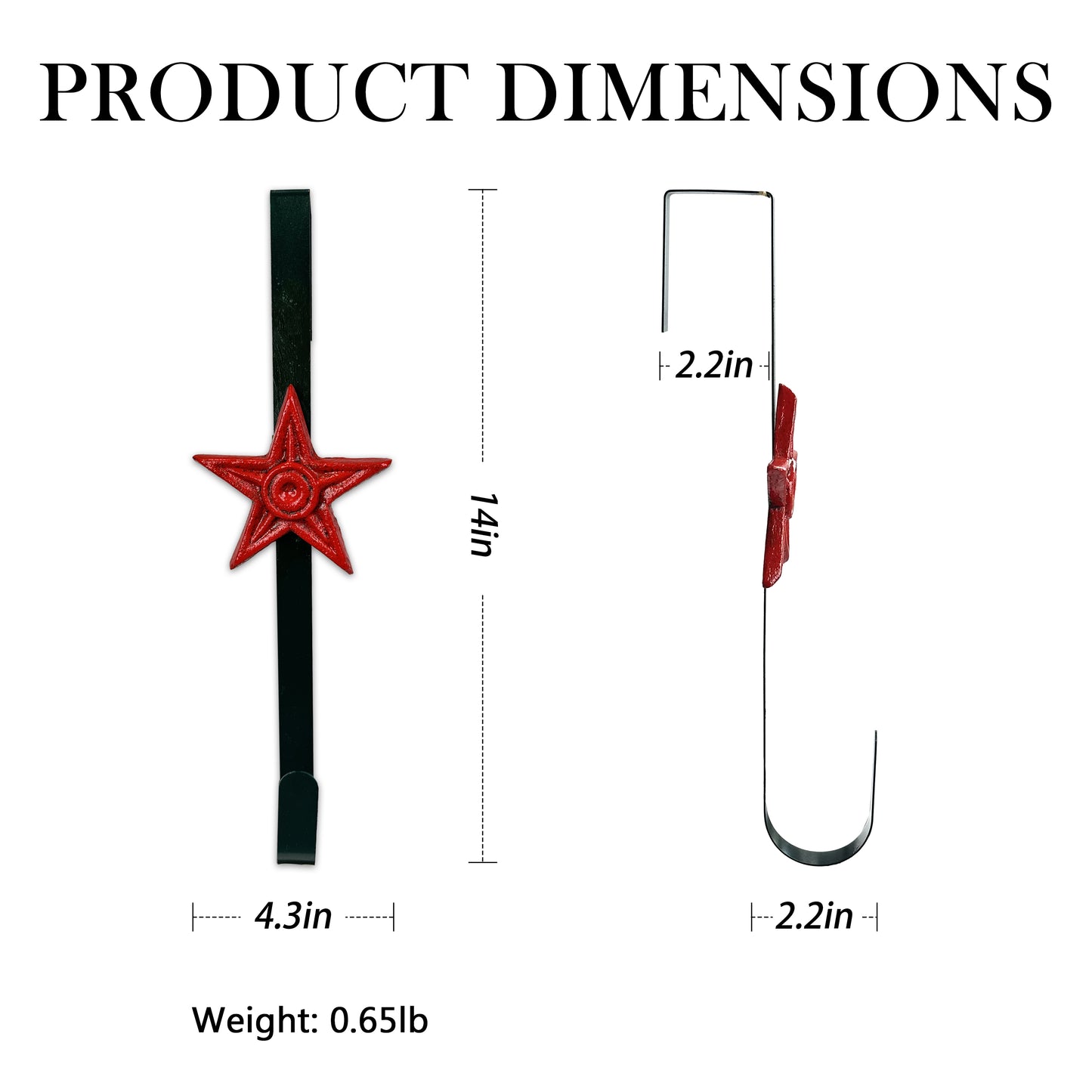 Linton Arts Cast Iron Wreath Hanger for Front Door, Red Star Adjustable Over the Door Hook Wreath Stand, Heavy Duty Door Wreath Hanger and Garland Holder for Fall and Christmas Decorations