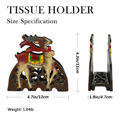 Christmas Cast Iron Napkin Holder - Retro Industrial Tissue Paper Dispenser for Table, Festive Deer Design, Durable Pure Iron Napkin Stand for Paper Napkins, Exquisite New Home Warm-Up Gift