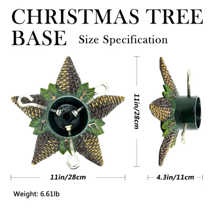 Linton Arts Christmas Tree Stand for Real Trees, Cast Iron Artificial Christmas Tree Stand, Holds Up to 8ft Trees with 4" Trunks, Pinecone-designed Christmas Tree Holder Base for Holiday Decor