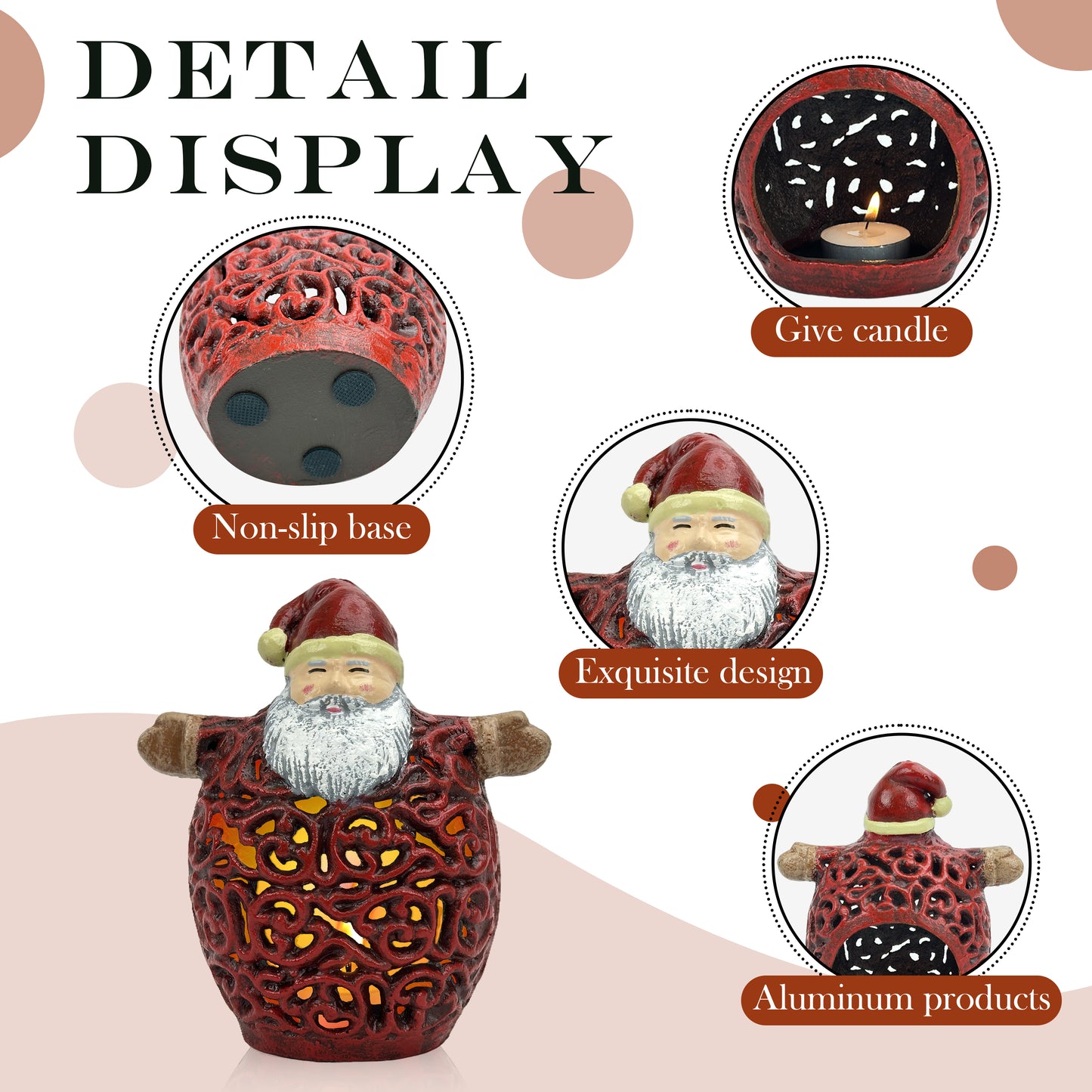 Linton Arts Santa Claus Tea Light Candle Holders, Cast Aluminium Christmas Centerpiece for Tables, Hollow-Out Candle Holder for Christmas Decorations