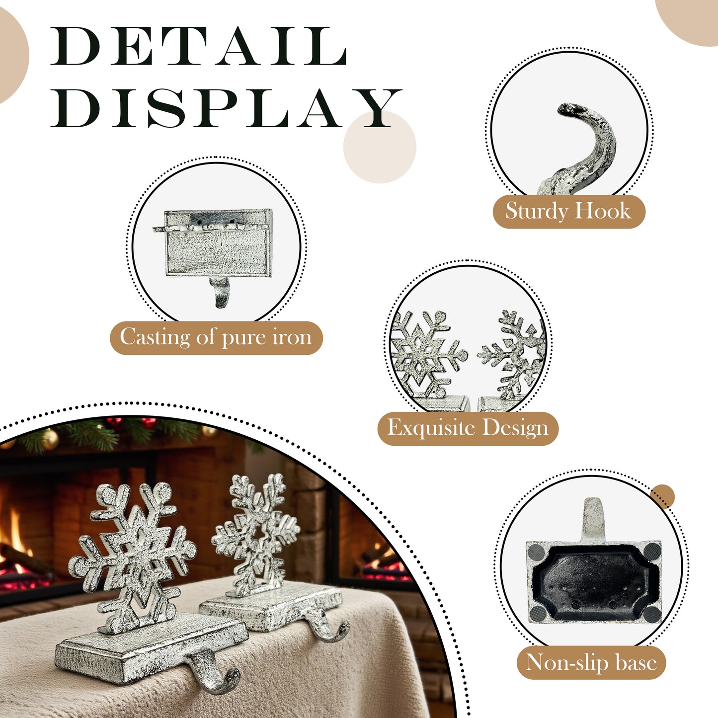 Linton Arts 2 Pack Cast Iron Christmas Stocking Holders for Mantle, Set of 2 Heavy Duty Cast Iron Christmas Stocking Holders, Vintage Ornament Hooks【Christmas Stocking Holder】