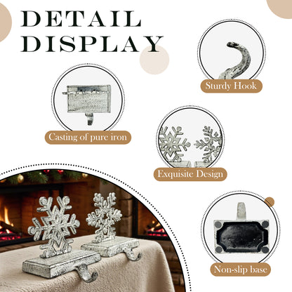Linton Arts 2 Pack Cast Iron Christmas Stocking Holders for Mantle, Set of 2 Heavy Duty Cast Iron Christmas Stocking Holders, Vintage Ornament Hooks【Christmas Stocking Holder】