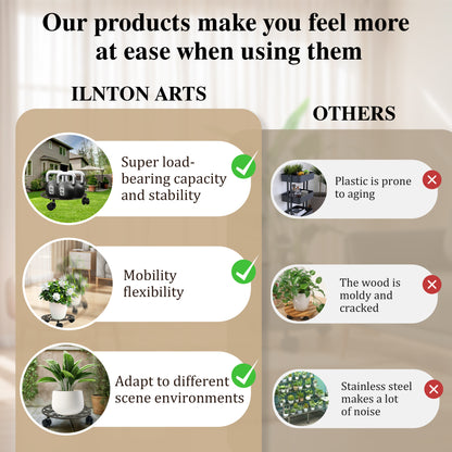 Linton Arts Wheeled Plant Caddy, 10.7 Inch Anti-Rust Cast Iron Heavy Duty Plant Caddy for Small Potted Plants, Rustic Indoor Plant Stands for Living Room, Courtyard,160 lbs Capacity, No Assembly Required