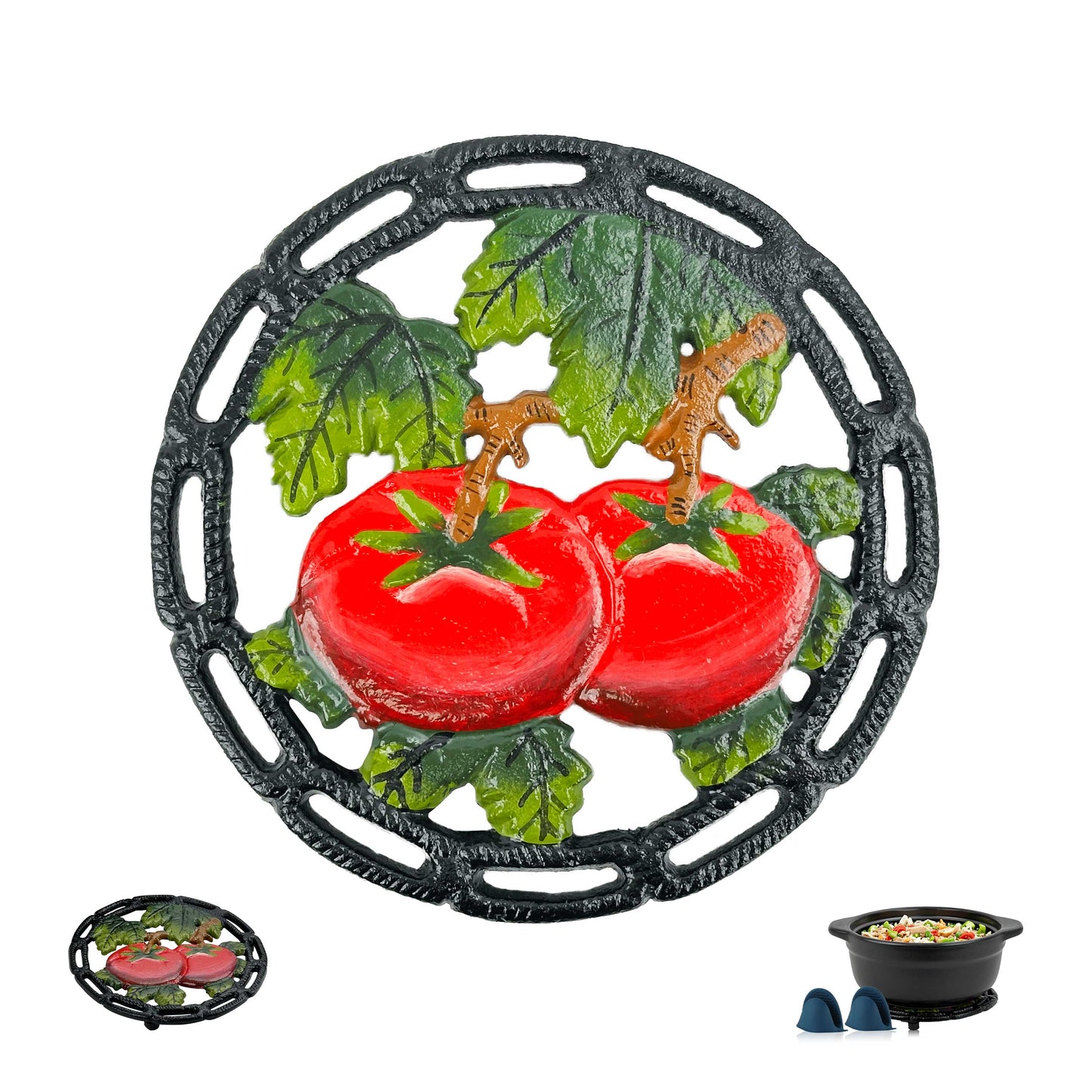 Cast Iron Trivets for Hot Dishes, 
Round Tomato Metal Trivet for Hots Pots and Pans