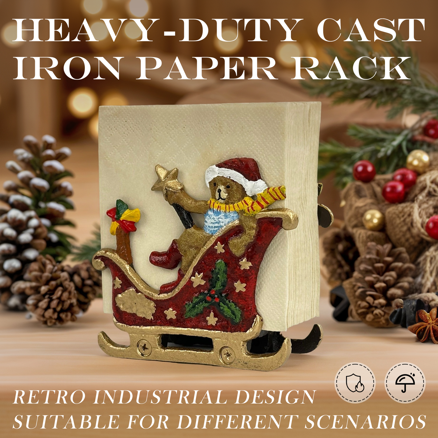 Durable Pure Iron Napkin Stand for Paper Napkins, 
Unique Holiday Home Decor