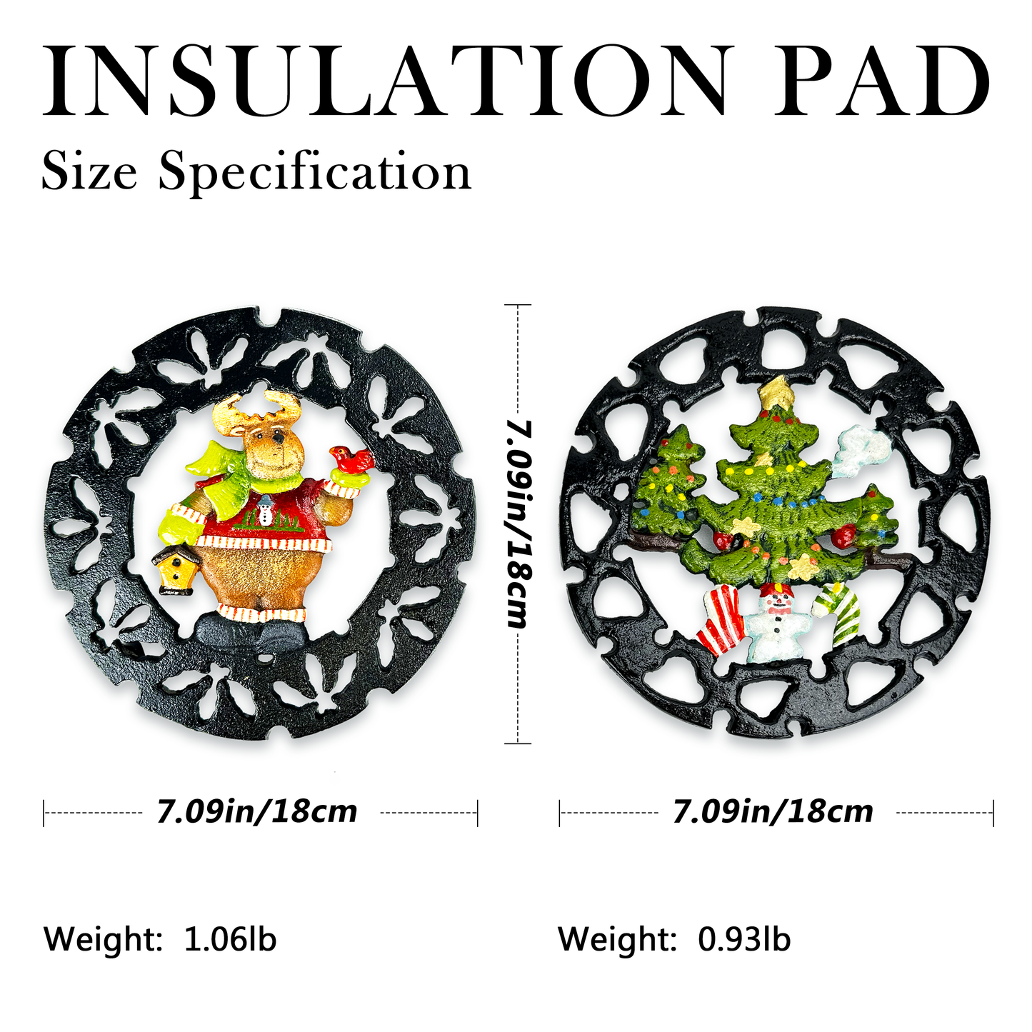 Linton Arts 2 Pack Christmas Metal Trivets, Reindeer & Snowman Cast Iron Trivet for Hot Dishes, 7 Inch Heat Resistant Decorative Trivets, Kitchen Gift for Christmas