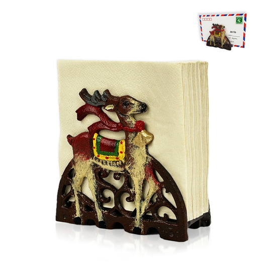 Christmas Cast Iron Napkin Holder - Retro Industrial Tissue Paper Dispenser for Table, Festive Deer Design, Durable Pure Iron Napkin Stand for Paper Napkins, Exquisite New Home Warm-Up Gift