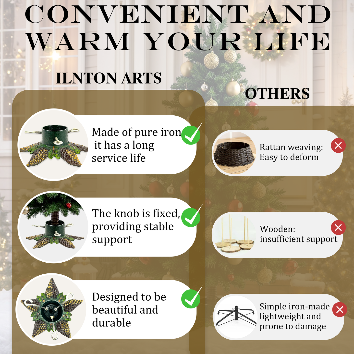 Linton Arts Christmas Tree Stand for Real Trees, Cast Iron Artificial Christmas Tree Stand, Holds Up to 8ft Trees with 4" Trunks, Pinecone-designed Christmas Tree Holder Base for Holiday Decor