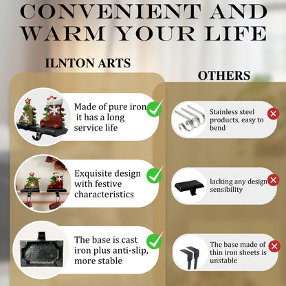 Linton Arts 2 Pack Cast Iron Christmas Stocking Holders for Mantle, Heavy Duty Cast Iron Christmas Stocking Holders, Stocking Holders for Mantle and Stocking Hook 【Christmas Stocking Holder】