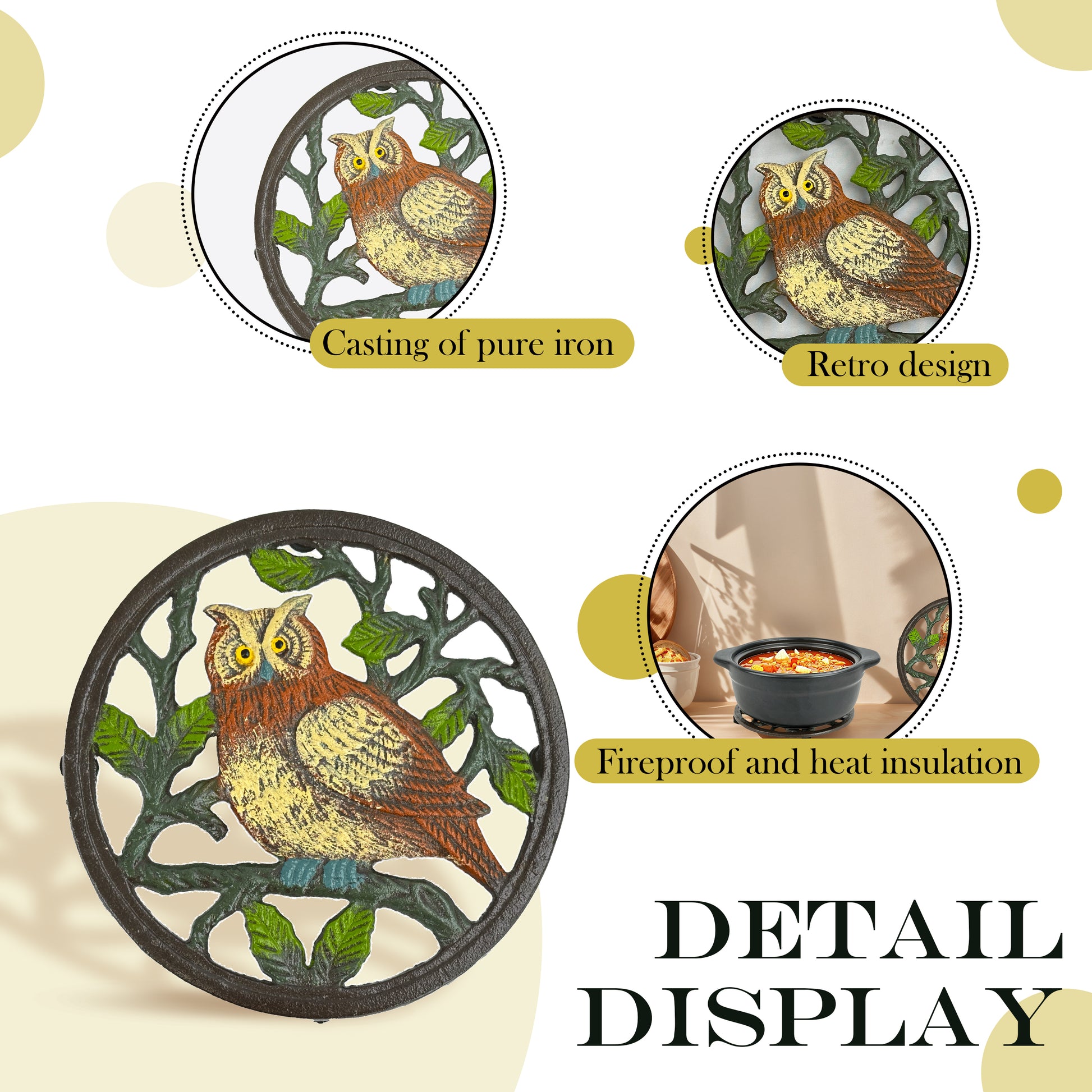 owl gift, 
owl kitchen decor, 
heat resistant trivet,